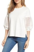 Women's Gibson Baby Ponte Bubble Sleeve Lace Shirt - White