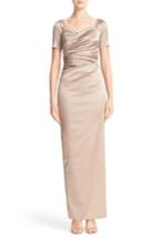 Women's Talbot Runhof Cap Sleeve Ruched Satin Column Gown - Beige