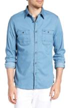Men's 1901 Workwear Trim Fit Stretch Denim Sport Shirt, Size - Blue