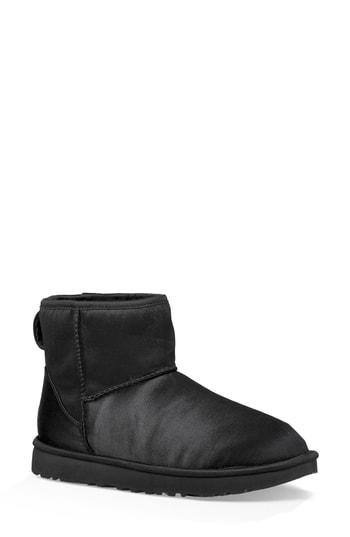 Women's Ugg Classic Mini Genuine Shearling Lined Satin Boot M - Black