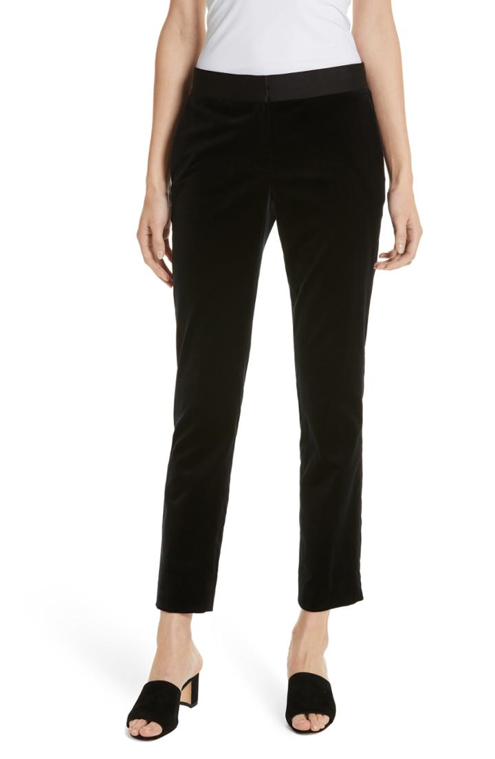 Women's Theory Stretch Cotton Velvet Trousers - Black