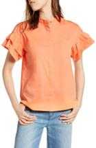 Women's Halogen Ruffle Sleeve Stretch Cotton Blend Blouse - Coral