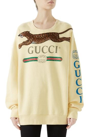 Women's Gucci Leopard Detail Logo Sweatshirt - Yellow