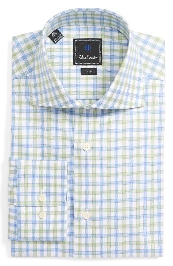 Men's David Donahue Trim Fit Check Dress Shirt 34/35 - Green