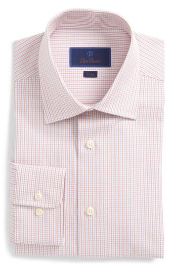 Men's David Donahue Trim Fit Check Dress Shirt - 32/33 - Orange