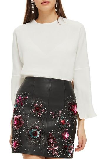 Women's Topshop Split Sleeve Top Us (fits Like 10-12) - Ivory