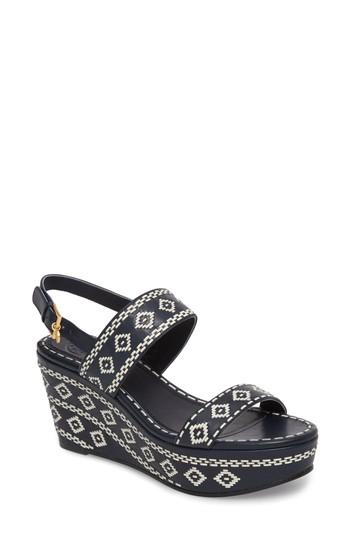 Women's Tory Burch Blake Slingback Wedge Sandal M - Blue