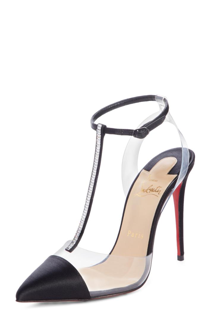 Women's Christian Louboutin Nosy Jewel Embellished T-strap Pump .5us / 35.5eu - Black