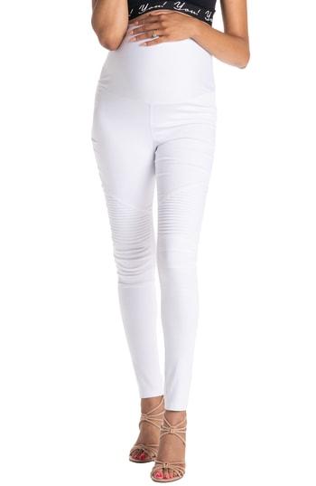 Women's Preggo Leggings Moto Maternity Leggings - White
