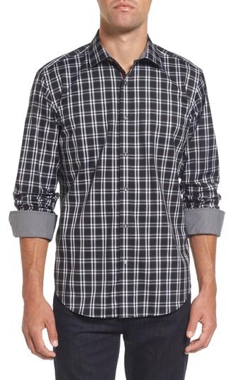 Men's Bugatchi Slim Fit Check Sport Shirt, Size - Black