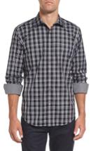 Men's Bugatchi Slim Fit Check Sport Shirt, Size - Black