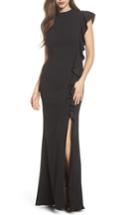 Women's Adrianna Papell Ruffle Side Crepe Mermaid Gown - Black