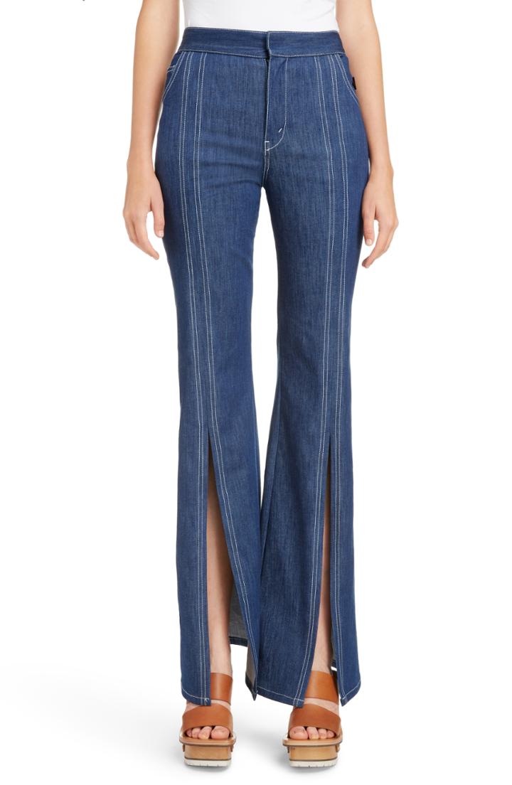 Women's Chloe Contrast Stitch Split Hem Flare Jeans