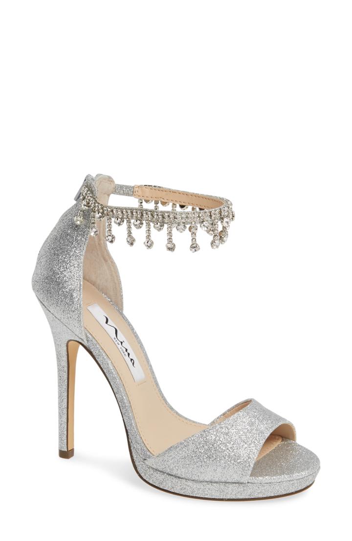 Women's Nina Feya Embellished Ankle Strap Sandal M - Metallic