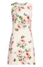 Women's Dolce & Gabbana Rose Print Wool & Silk Shift Dress Us / 44 It - Pink