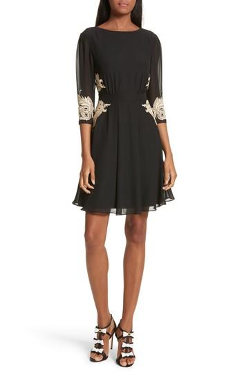 Women's Ted Baker London Gaenor Embroidered Fit & Flare Dress - Black
