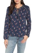 Women's Lucky Brand Lace-up Ditsy Print Top - Blue