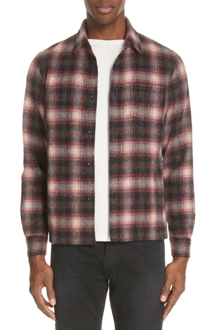 Men's John Elliott Wool Blend Flannel Shirt - Red