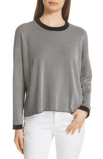 Women's Eileen Fisher Ringer Crewneck Stripe Top, Size - Black