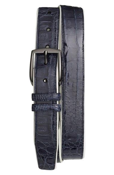 Men's Mezlan 'saratoga' Genuine Crocodile Leather Belt - Blue