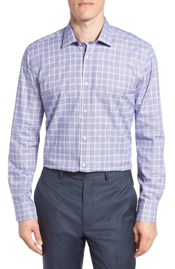 Men's Ted Baker London Royaltt Trim Fit Plaid Dress Shirt .5 - 32/33 - Purple