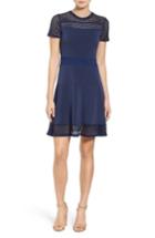 Women's Michael Michael Kors Mesh Combo Fit & Flare Dress - Blue