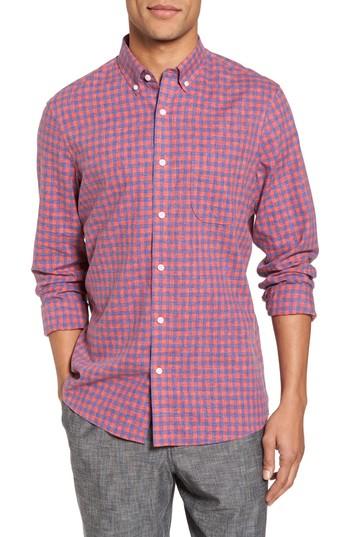 Men's 1901 Trim Fit Heather Gingham Linen Blend Sport Shirt - Red