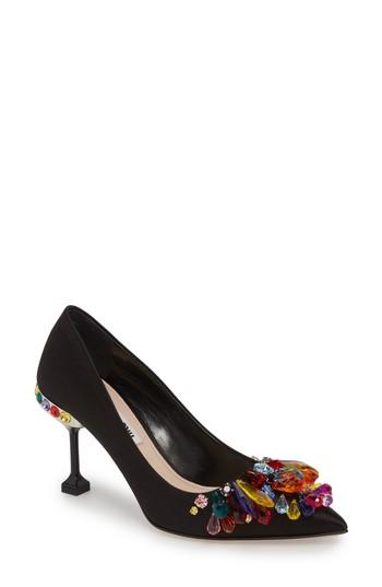 Women's Miu Miu Crystal Embellished Pump Us / 35eu - Black