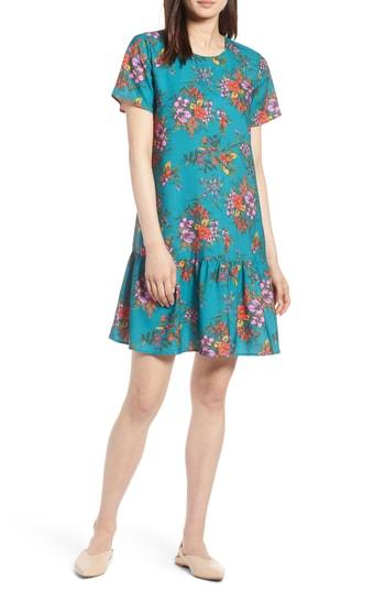 Women's Halogen Short Sleeve Ruffle Hem Dress, Size - Green