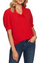 Women's Cece Tie Neck Puff Sleeve Blouse - Red