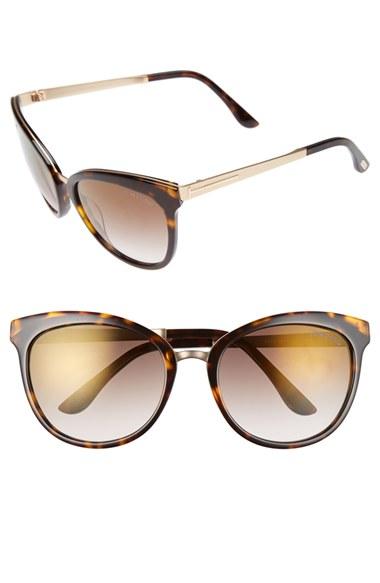 Women's Tom Ford 'emma' 56mm Retro Sunglasses - Dark Havana/ Brown Mirror