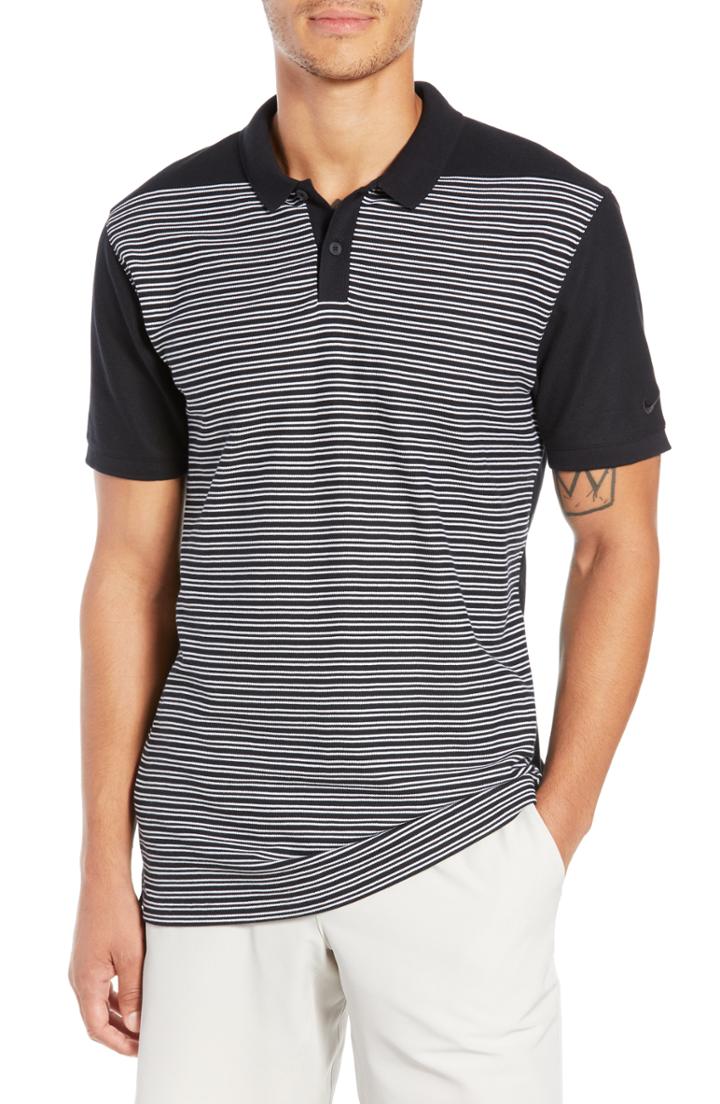 Men's Nike Dry Stripe Pique Polo, Size - Black