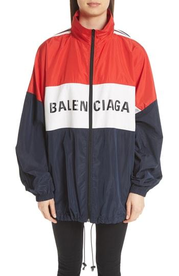 Women's Balenciaga Logo Colorblock Windbreaker Jacket Us / 38 Fr - Blue