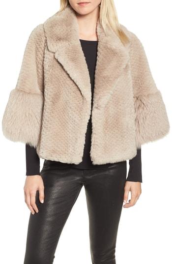 Women's Linda Richards Genuine Rex Rabbit Fur Cropped Jacket - Beige