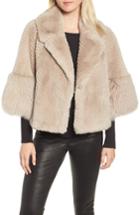 Women's Linda Richards Genuine Rex Rabbit Fur Cropped Jacket - Beige