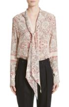 Women's Belstaff Alene Print Tie Neck Silk Blouse Us / 36 It - Beige