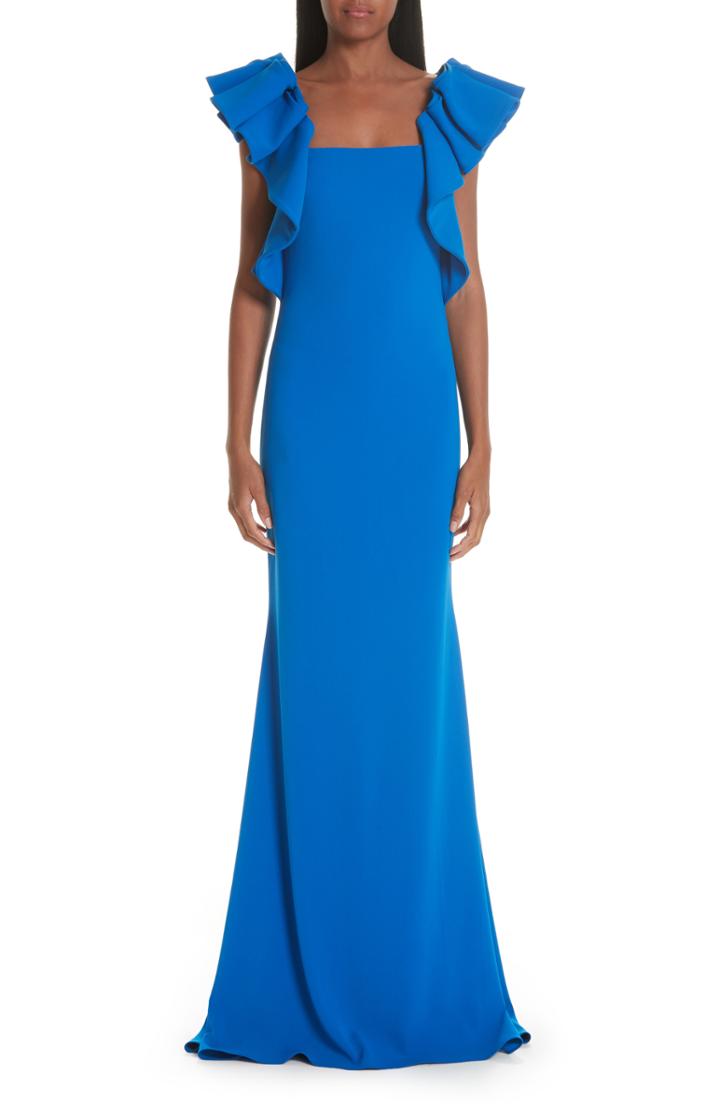 Women's Badgley Mischka Collection Loop Ruffle Sleeve Gown - Blue
