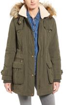 Women's Halogen Hooded Anorak With Faux Fur Trim - Green