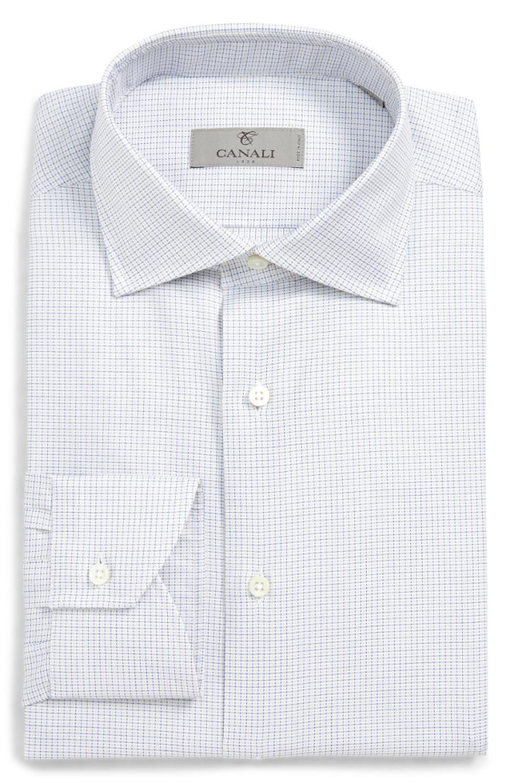 Men's Canali Regular Fit Check Dress Shirt - Beige