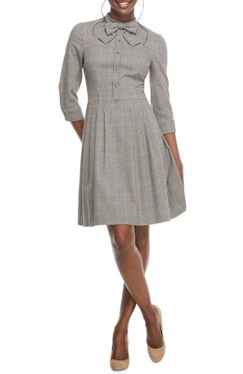 Women's Gal Meets Glam Collection Blanche Check Bow Tie Fit & Flare Dress - Blue