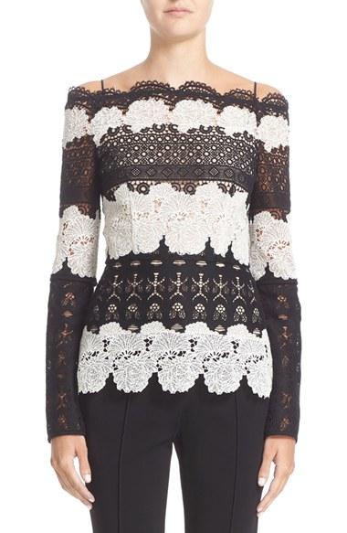 Women's Yigal Azrouel Mixed Lace Off The Shoulder Top