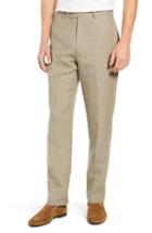 Men's John W. Nordstrom Torino Flat Front Solid Linen Trousers - Brown