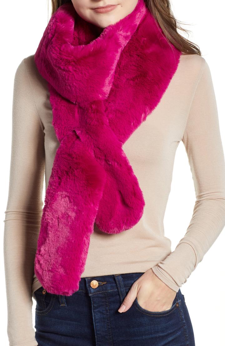 Women's Trouve Faux Fur Long Scarf, Size - Pink