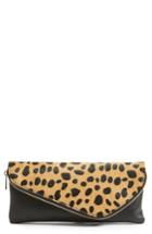 Sole Society Tamika Genuine Calf Hair & Faux Leather Foldover Clutch - Brown