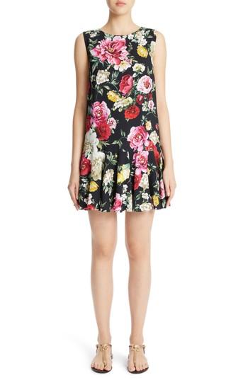 Women's Dolce & Gabbana Floral Print Drop Waist Dress Us / 40 It - Black