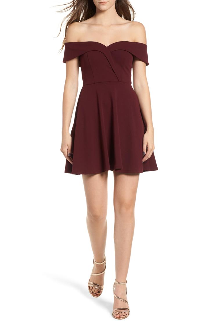 Women's Speechless Off The Shoulder Scuba Crepe Skater Dress - Burgundy