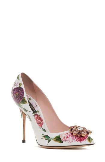 Women's Dolce & Gabbana Crystal Embellished Floral Pump .5us / 36eu - White