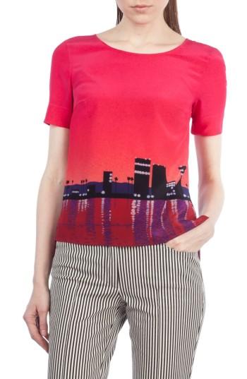 Women's Akris Punto Sunset Print Silk Blouse - Pink