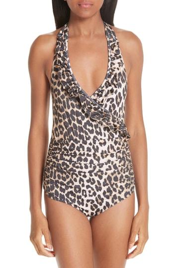Women's Ganni Avalon One-piece Swimsuit Us / 34 Eu - Brown