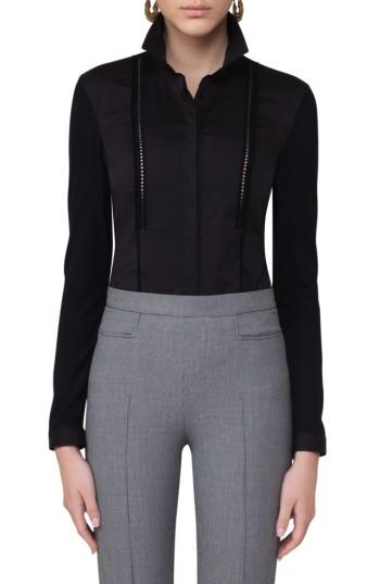 Women's Akris Punto Ladder Stitch Cotton Blend Blouse - Black